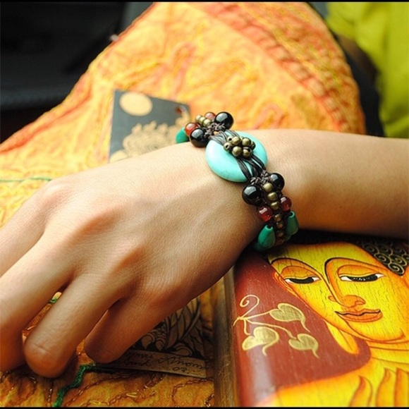 Turquoise Beaded Gemstone Rope Bracelet - Picture 4 of 5